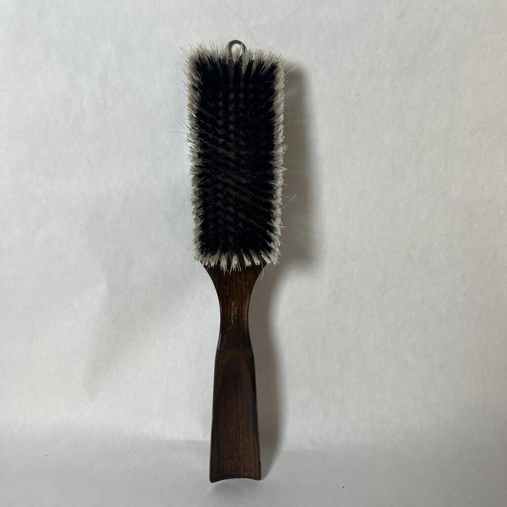 West Germany Wooden Clothes Brush & Shoe Horn • 14” Carved Vintage w/Loop